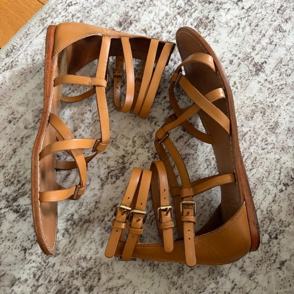Tory‎ Burch Lucas Gladiator Sandals Leather Browen Women's Size 7.5 M